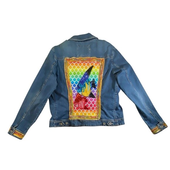 Sonoma Women’s Large Denim Jacket - Custom Sequin Fish Design - Picture 9 of 16